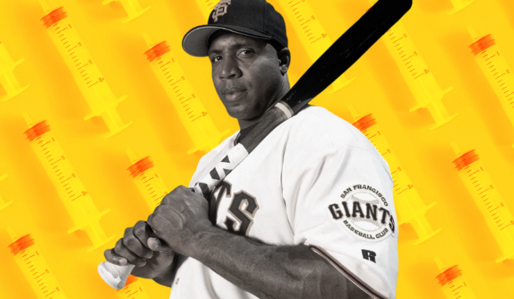 Barry Bonds of the San Francisco Giants holds the Gold Glove Award